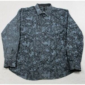 Chuxx Shirt Mens Large Gray Black Paisley Long Sleeve Button Up Dress Casual